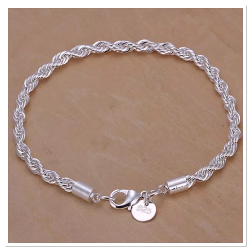 925 Stamped Sterling Silver Twisted Rope Bracelet